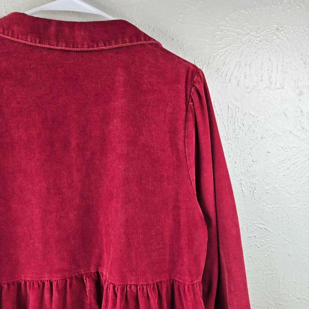 Umgee Tiered Dress Lrg Red Corduroy Boho Peasant Western Relaxed Fit Mini Shift - Picture 12 of 14